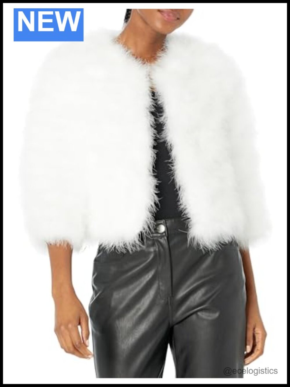 Cropped Feather Jacket Long Sleeve Ivory Holiday